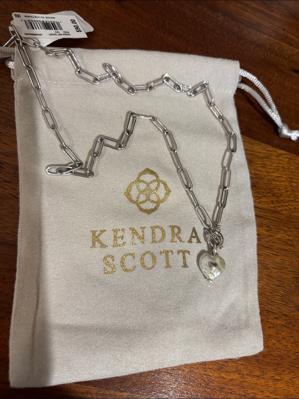 Kendra Scott Silver Paperclip Necklace with Heart Pendant
